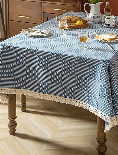  Nappe de salle à manger en lin et coton épais de style nordique, nappe à thé anti-brûlure et antidérapante, tapis de bureau rectangulaire, tissu décoratif pour meuble TV