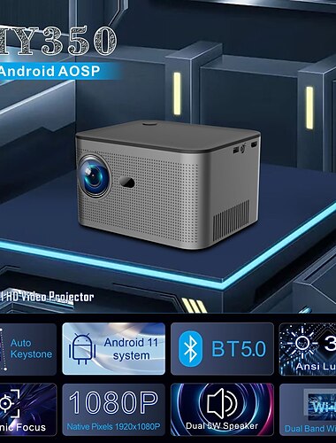  Salange hy350 projector full hd 1080p android 11.0 led home theater compatibel met smartphones hdmi usb wifi-spiegelen beamer