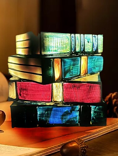  Lampada per libri impilati in vetro colorato, lampada per libri impilati in vetro colorato, lampada da scrivania artigianale in resina, regalo di decorazioni natalizie