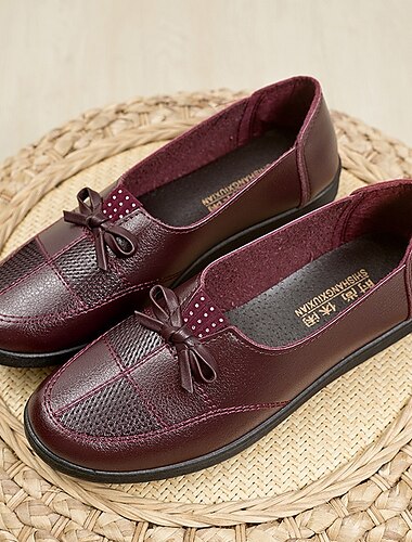  Damen Flache Schuhe Komfort Schuhe Täglich Gehen Farbblock Schleife Flacher Absatz Runde Zehe Brautkleider schlicht Komfort Minimalismus Kunstleder Halbschuhe Schwarz Rote