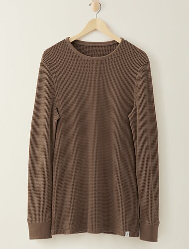  Herr Våffeltröja Våffelskjorta T-shirt T-tröja Långärmad Rund hals Vår & Höst Slät Mode Designer Grundläggande Semester Gata Utekväll Svart Brun Beige Topp t-shirt för män