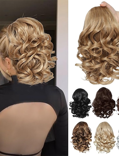  Correa Coletas Suave / Natural / Fácil vestidor Pelo sintético Pedazo de cabello La extensión del pelo Rizado 10 pulgadas Fiesta / Fiesta / Noche / Ropa Cotidiana