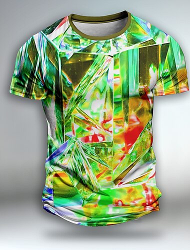  Férfi Grafika 3D nyomtatás Geometriai Vizuális megtévesztés Rövid ujjú póló 3D nyomtatás Terített nyak Ing Napi Dizájn Művészi Parti Hétköznapi Szabadság Világoszöld Burgundi vörös Világos bíbor