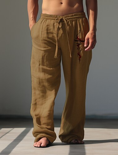  男性用 グラフィック エスニック パンツ ミディアムウエスト ヴィンテージ デイリーウェア バケーション お出かけ 春 秋 ブルー ブラウン グリーン