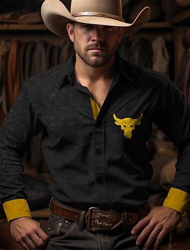  Pánské Kráva Košile Westernová košile Kovbojská košile Dlouhý rukáv Vinobraní vesternový styl Venkovní ulice Běžné / Denní Podzim zima Přehnutý Knoflíky Tisk Černá Khaki