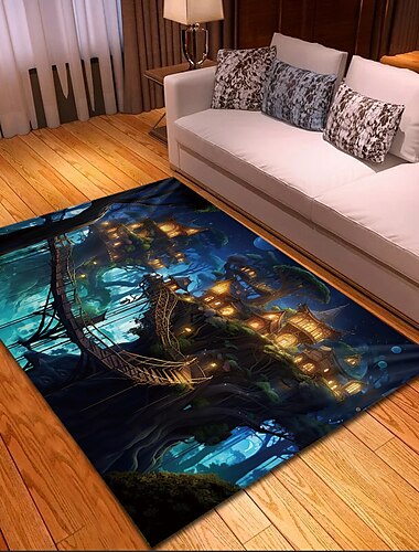  Blacklight Rug UV Reactive Glow in the Dark Area Rug Kitchen Mat Non-Slip Oil Proof Trippy Tree House Floor Mat Livingroom Rug Indoor Outdoor Mat Bedroom Decor Bathroom Mat Entrance Rug Door Mat