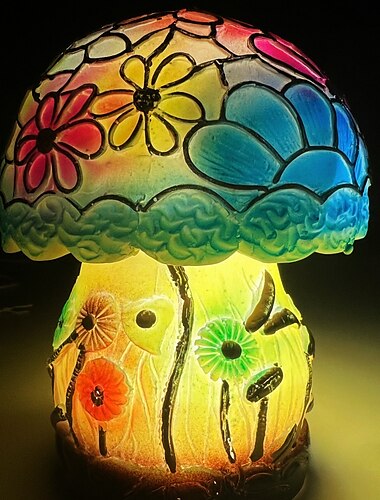  Pilz-Tischlampe, simuliertes Buntglas-Nachtlicht, dekorative Nachttischlampe aus böhmischem Harz, für Schlafzimmer, Wohnzimmer, Heimbüro, Deko-Geschenk