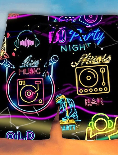  Муж. Граффити Музыкальный инструмент Neon Плавки Пляжные шорты Купальные шорты Нормальная Гавайский На каждый день Праздники Пляж Кулиска с сетчатой подкладкой Эластичная талия Дизайнер Одежда