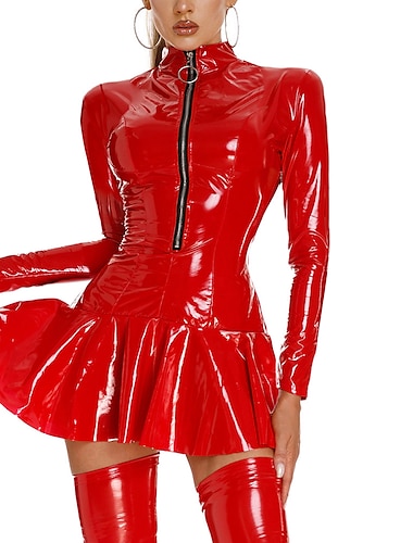  Danskostuums Exotische danskleding Paaldans Kleding Ketting Pure Kleur Gesplitst Dames Prestatie Opleiding Lange mouw Hoog PU