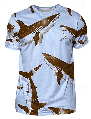  Herren Graphic Tier Hai T Shirt Kurzarm T-Shirt 3D-Druck Rundhalsausschnitt Hemd Urlaub Designer Brautkleider schlicht Sports Outdoor Festtage Ausgehen Gelb Rosa Blau Frühling Sommer Bekleidung S M L
