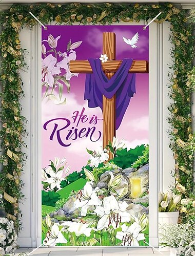  Cubiertas de Puerta Tapiz de Puerta Cortina de Puerta Él ha Resucitado Decoración Fondo Banner de Puerta para la Puerta Principal Granja Decoraciones para Fiestas