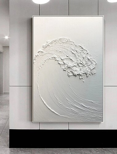  大きな手描きの抽象的な白い油絵波のキャンバスの絵画現代の油絵壁アート手描きの絵画壁アート絵画家の装飾のためのすぐに掛けたりキャンバスに