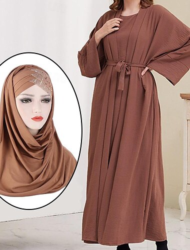  Set mit 2-teiligem Abaya-Kleid und Mantel-Outfit für Damen, arabisch, muslimisch, religiös, saudisches Kleid, Hijab-Schals, Schal, Wickeltuch, farbige Kopfbedeckung, Ramadan, religiös, 2-teilig,