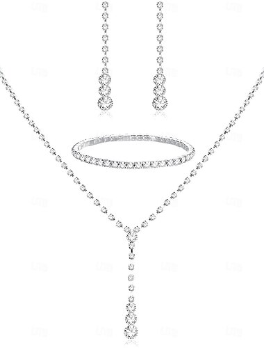  Brautjungfer Ball Kleidung Wasser Diamant Schmuck Set Braut Hochzeit Metall Zirkon Wassertropfen Welle Halskette Ohrringe Armband