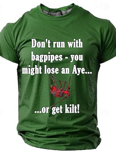  St. Patrick Herren Grafik Shamrock Lauf nicht mit Dudelsäcken - Du könntest ein Auge verlieren oder gekilt werden Irisches T-Shirt T-Shirt Tee Kurzarm T-Shirt 3D Druck Rundhals-Hemd Alltag Designer