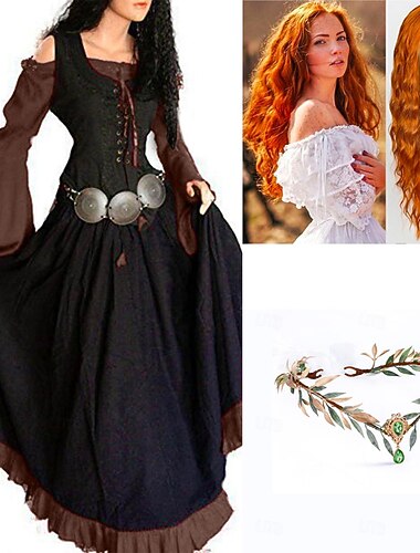  Middeleeuws Renaissance Cocktail jurk Jurken Cosplay kostuum Helm Viking Outlander Grote maten Kostuum Dames Keltisch Halloween Carnaval Maskerade Feest Festival Volwassenen Kleding Hoofddeksels