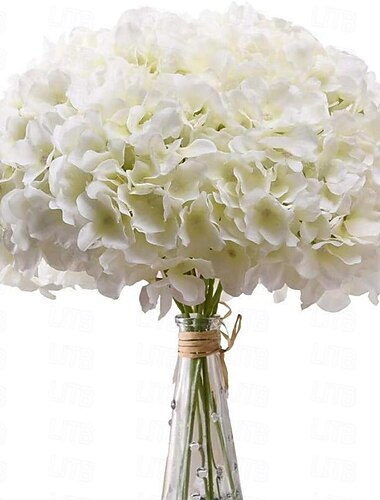  Weiße Hortensienblütenköpfe aus Seide, 10 Stück, weiße volle Hortensienblüten, künstlich, mit Stielen für Hochzeit, Zuhause, Party, Shop, Babyparty-Dekoration