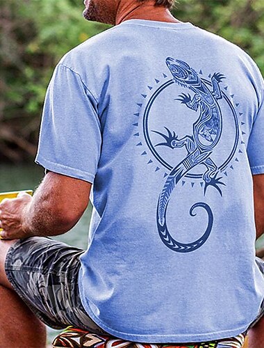  Herren Graphic Tier Eidechse T Shirt Kurzarm T-Shirt 3D-Druck Rundhalsausschnitt Hemd Brautkleider schlicht Resort-Stil Festtage Urlaub Ausgehen Blau Himmelblau Grau Frühling Sommer Bekleidung S M L