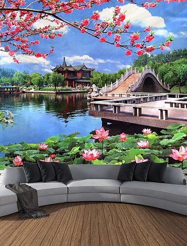  Chinese tuin hangend tapijt kunst aan de muur groot tapijt muurschildering decor foto achtergrond deken gordijn thuis slaapkamer woonkamer decoratie