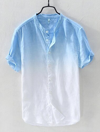  Pánské Košile plátěná košile Bavlněná lněná košile Čínská košile s límečkem Košile s mandarinkovým límečkem Letní košile Spád Dovolená ulice Žlutá Oranžová Trávová zelená Světle modrá Krátký rukáv