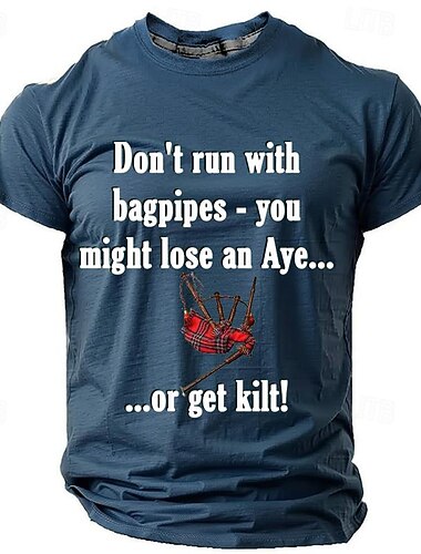  القديس باتريك رجالي الرسم النفل نبات لا تركض مع مزمار القربة - قد تفقد عينك أو تصاب بالنقبة تي شيرت تي شيرت تي كم قصير تي شيرت طباعة ثلاثية الأبعاد رقبة عالية مدورة قميص يوميا مصمم عتيق / معتق