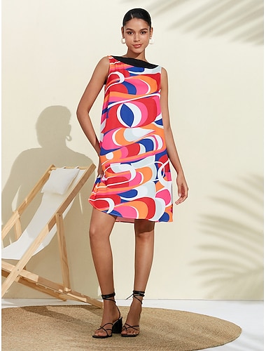  robe fanny en satin à imprimé géométrique coloré et épuré