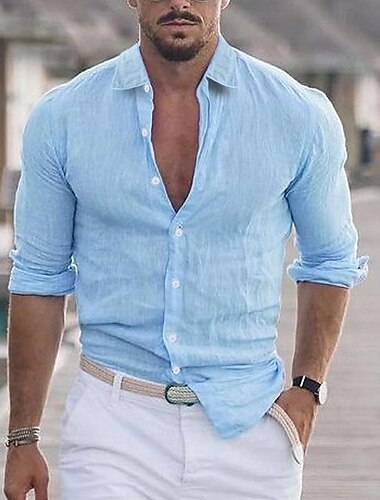  Hombre Camisa Camisa de verano Camisa casual Camisa de playa Camisa de lino y algodón Plano Vacaciones Hawaiano Negro Blanco Rosa Azul Piscina Manga Larga Diseño Primavera & Otoño Ropa Abotonar