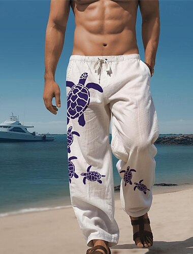  Meeresschildkröte, Meereslebewesen, Herren-Resort, 3D-gedruckt, Freizeithose, elastische Taille, Kordelzug, lockere Passform, gerades Bein, Sommer-Strandhose, S bis 3XL