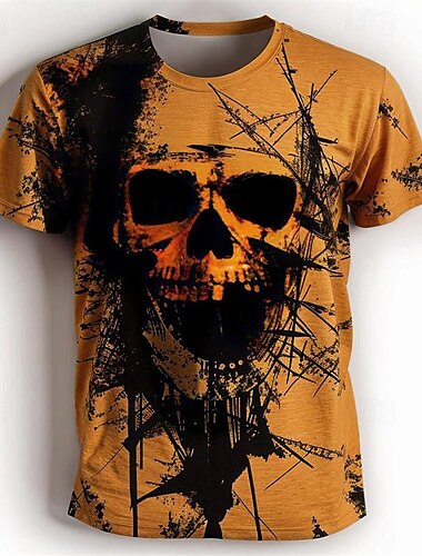  Herren Graphic Totenkopf Motiv T Shirt Kurzarm T-Shirt 3D-Druck Rundhalsausschnitt Hemd Täglich Designer Retro Vintage Sports Outdoor Festtage Ausgehen Gelb Orange Grün Frühling Sommer Bekleidung S M