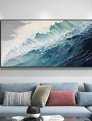  pictură mare în ulei pictură manuală cu val oceanului pictură în ulei pe pânză artă de perete mare pictură minimalistă abstractă pictură personalizată cu mare albastră pentru arta murală cadou decor