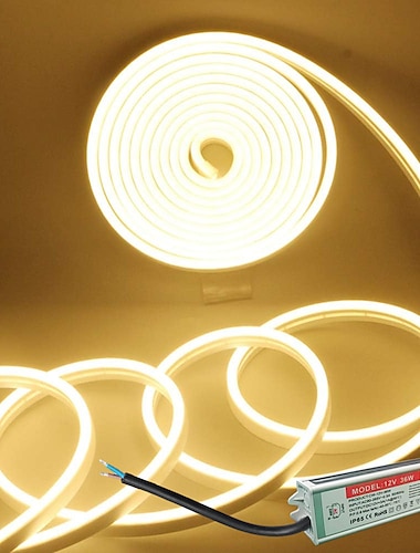  شريط إضاءة LED مرن مقاوم للماء مع حبل سيليكون خارجي بقوة 12 فولت، 5 متر 16.4 قدم 600 شريط إضاءة حوض السباحة SMD مناسب لشريط التوقيع المنزلي والمطبخ وغرفة النوم وحفلات عيد الميلاد