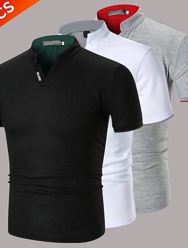  Mehrfachpackungen 3St Herren Ständer Kurzarm Weiß+Grau+Rot Polo Golfhemd Golfpolo Glatt Freizeitskleidung Urlaub Polyester Sommer