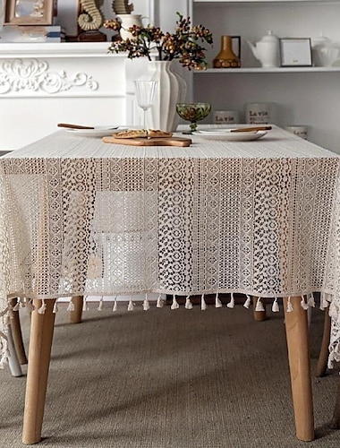  1 nappe bohème chic en dentelle au crochet, nappe creuse rétro de style ferme, adaptée pour la cuisine, la table de buffet, le dîner de vacances, la fête, le banquet, le restaurant, la nappe de