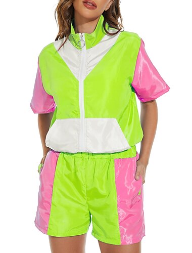  1980er HipHop Streetstyle Outfits Jacke Shorts Disco Farbblock Herren Damen Maskerade Party Alltagskleidung Alltagstauglich Erwachsene Mantel Hose Sommer