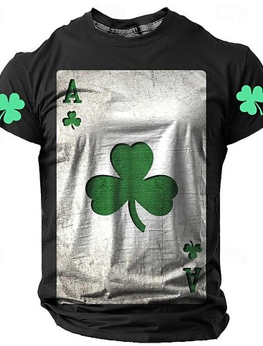  St. Patrick Herren Graphic Kleeblatt Poker Glückliche Iren T Shirt Kurzarm T-Shirt 3D-Druck Rundhalsausschnitt Hemd Täglich Designer Retro Vintage Sports Outdoor Festtage Ausgehen Schwarz Blau Grün