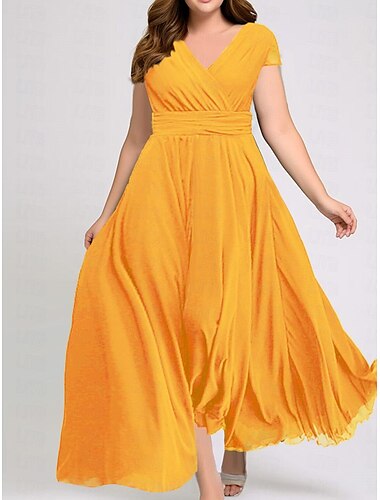  Damen Übergröße Ballkleid abendkleider Rüschen V Ausschnitt Kurzarm Urlaub Schwarz Weiß Sommer Frühling