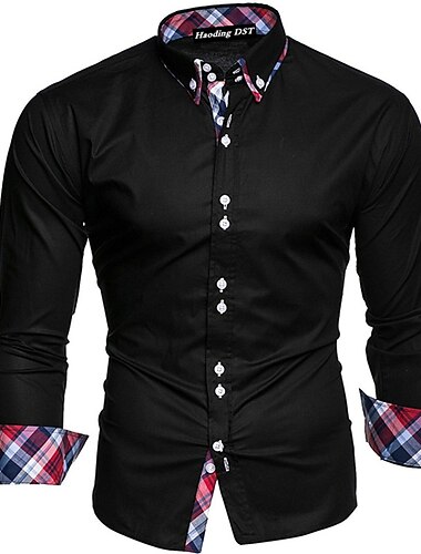  Per uomo Camicie Camicia con bottoni Nero Bianco Vino Manica lunga Color Block Colletto italiano visibile Primavera & Autunno Matrimonio Giornaliero Abbigliamento camicie con colletto