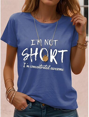  Damen T-Shirt Lässig Lustiger Spruch Rundhals Schwarz Weiß Kurzarm Buchstaben Druck Täglich Freizeit Bequeme Oberteile Normale Passform