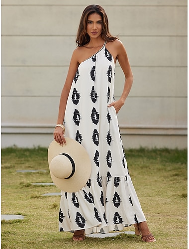  robe longue en satin à imprimé géométrique