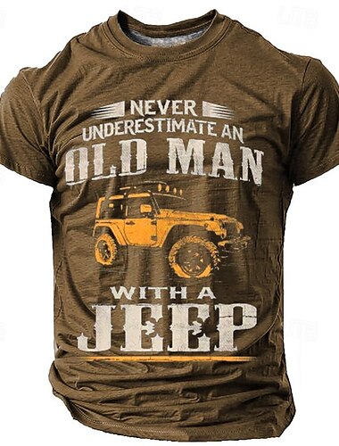  Herren Grafik Auto Alter Mann T Shirt Kurzarm T-Shirt 3D-Druck Rundhalsausschnitt Hemd Lässig Streetstyle Sport im Freien Ferien Ausgehen Schwarz Blau Braun Frühling & Sommer Bekleidung S M L XL 2XL