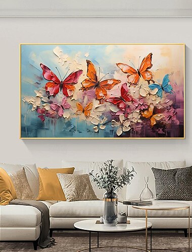  צבוע ביד אבסטרקטי צבעוני פרפר ציור שמן על בד בעבודת יד טבע נוף בעלי חיים ציור צמחים מותאמים אישית אמנות מודרנית קיר אמנות לחדר שינה עיצוב קיר