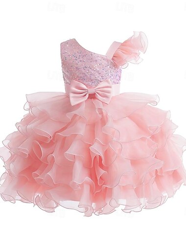  vestito da festa per ragazze con volant, fiore, abito da ballo per bambini, abito formale da principessa con paillettes, 4-9 anni, per invitati al matrimonio