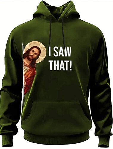  Men's Graphic Jesus Hoodie Hoodies Sweatshirt Fashion Daily Long Sleeve Hooded Vacation Sports Outdoor Holiday Black Navy Blue Print Front Pocket Spring &  Fall Designer