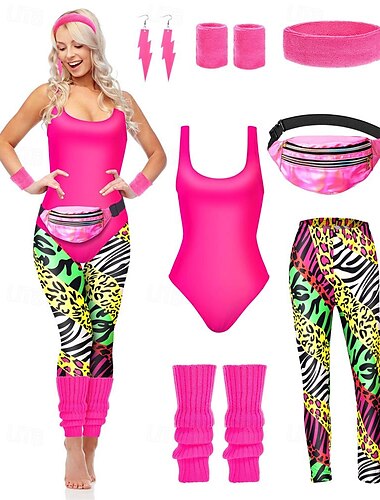  Retro Vintage Knallpink Outfits Damen Karnevalskostüm Halloween Karneval Maskerade Party / Abend Junggesellinnenabschiedsparty Pride Parade Erwachsene Trikot / Einteiler Hose Beinwärmer