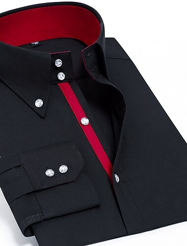  Herren Hemd Hemd mit Spearpoint-Kragen Oberhemd Glatt Hochzeit Party Schwarz Weiß Rote Marineblau Langarm Kargen Frühling & Herbst Bekleidung Button-Down