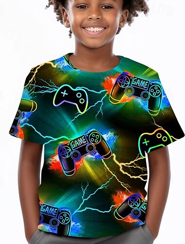  Jungen 3D Spiele T-Shirt Hemd Kurzarm 3D-Druck Sommer Aktiv Sport Modisch Polyester kinderkleidung 3-12 Jahre Rundhalsausschnitt Outdoor Casual Täglich Regular Fit