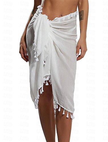  Dames Rok Wikkelrok Modieus Strand Kleding Casual Mini Medium Taille Rokken Effen Kwastje Vakantie Strand Zwart Wit Roze Rood Zomer Chiffon