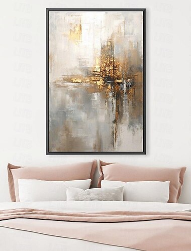  Großes handgemaltes Blattgoldgemälde auf Leinwand, abstraktes beiges Ölgemälde, luxuriöse Kunst, strukturiertes Gemälde, handgemalte Kunst, goldenes Ölgemälde, Wanddekoration für Hoteldekoration
