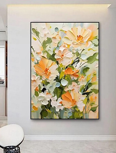  Ölgemälde, handgemaltes Blumengemälde auf Leinwand, handgefertigte strukturierte Wandkunst, Gemälde in neutralen Tönen, Wandkunst, Blumengemälde, moderne Kunst, schick für Wohnzimmer-Wandkunst