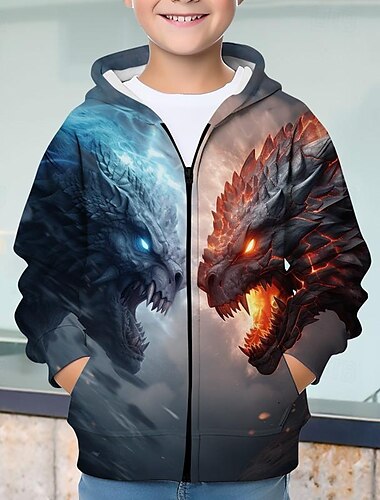  男の子 3D ドラゴン パーカー コート アウター 長袖 秋 冬 活発的 ストリートファッション クール 子供 3〜12年 ファスナー ストリート 日常 レギュラー